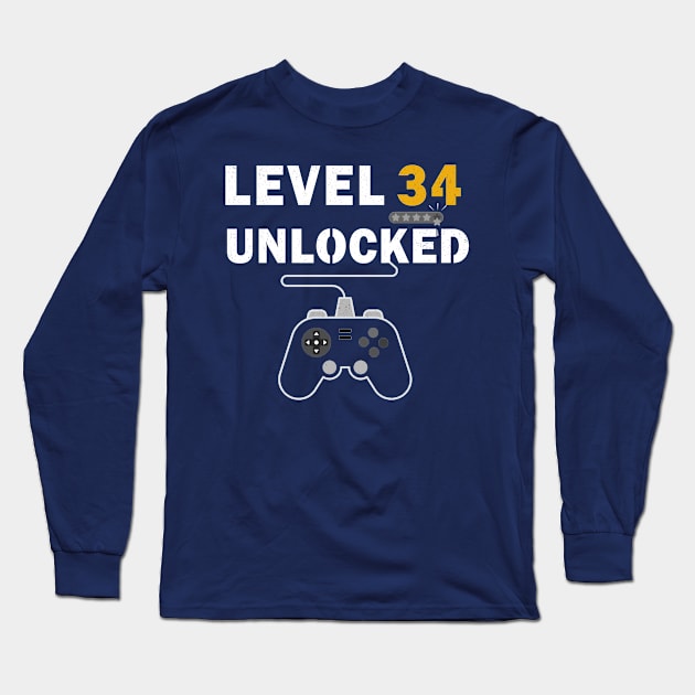 Level 34 Unlocked 34 years Old Gamer Birthday Gift Long Sleeve T-Shirt by kaza191